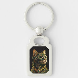 Golden Cat Green Eyes Elegant Art Key Ring