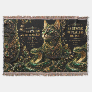 Golden Cat Green Eyes Elegant Art Throw Blanket