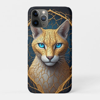Golden Cat Portrait With Black Gold Geometric Fram iPhone 11 Pro Case