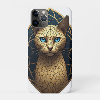 Golden Cat Portrait With Dark Geometric Background iPhone 11 Pro Case