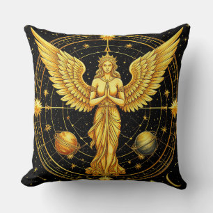 Golden Celestial Angel Surrounded by Stars Cushion