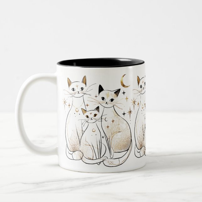 Golden Celestial Cats Coffee Mug Gift (Left)