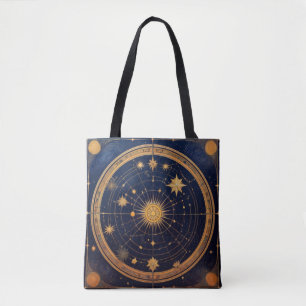 Golden Celestial Design with Sun and Orbits Tote Bag