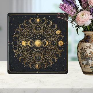 Golden Celestial Luna Phases Alchemical Harmony  Ceramic Tile