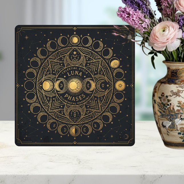 Golden Celestial Luna Phases Alchemical Harmony  Ceramic Tile (Creator Uploaded)