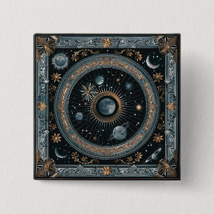 Golden Celestial Moon Orbit with Detailed Astral 15 Cm Square Badge