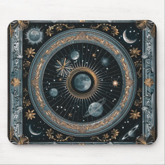 Golden Celestial Moon Orbit with Detailed Astral Mouse Pad