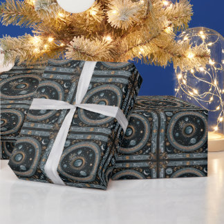 Golden Celestial Moon Orbit with Detailed Astral Wrapping Paper