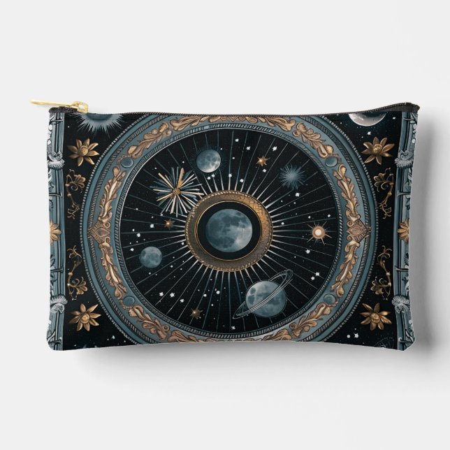 Golden Celestial Moon Orbit with Ornate Astral Accessory Pouch (Front)