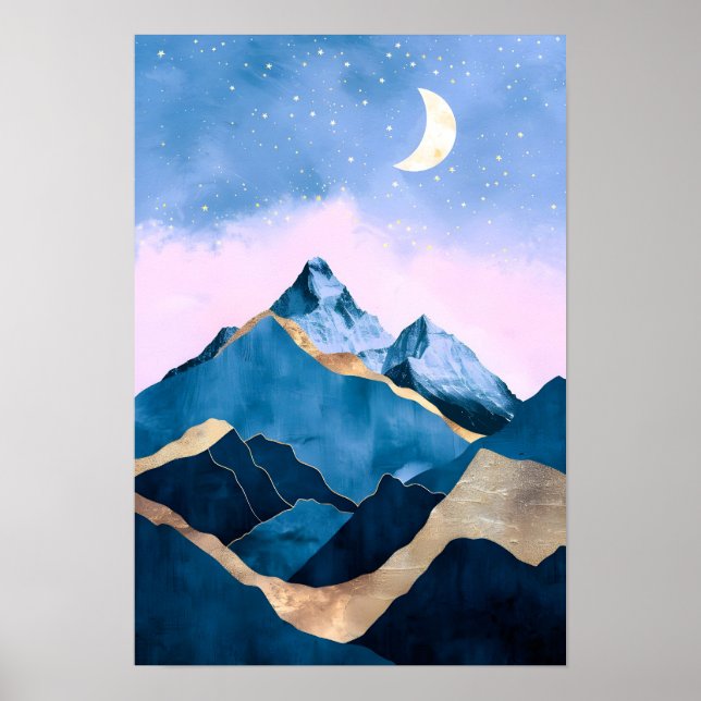 Golden Celestial Peaks Watercolor Poster (Front)