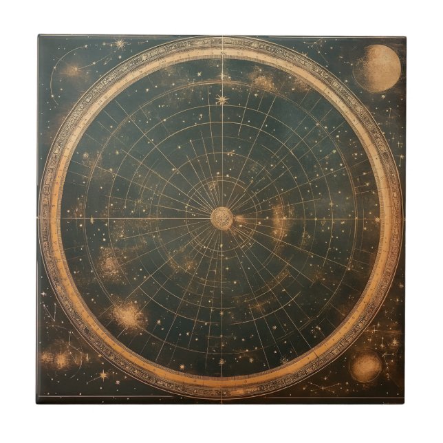 Golden Celestial Star Map (2) Ceramic Tile (Front)
