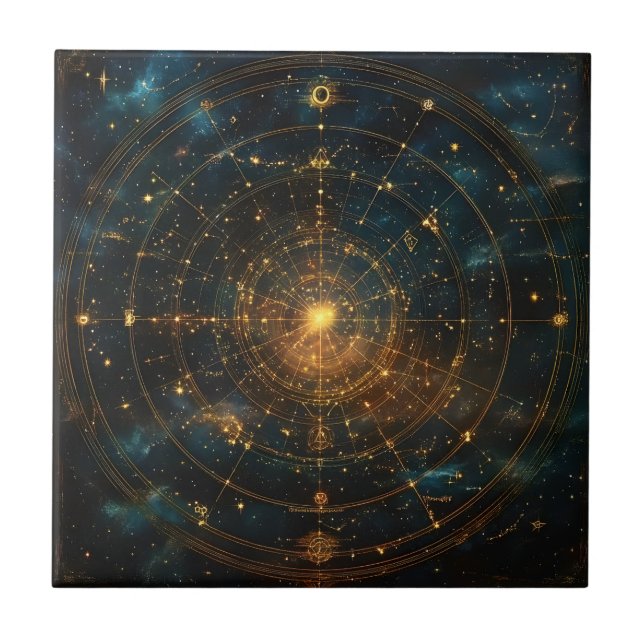 Golden Celestial Star Map (3) Ceramic Tile (Front)