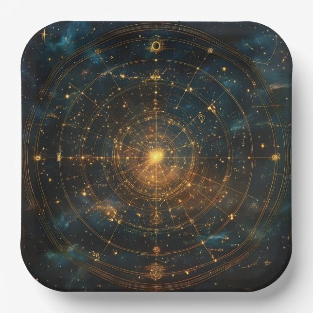 Golden Celestial Star Map (3) Paper Plate (Front)