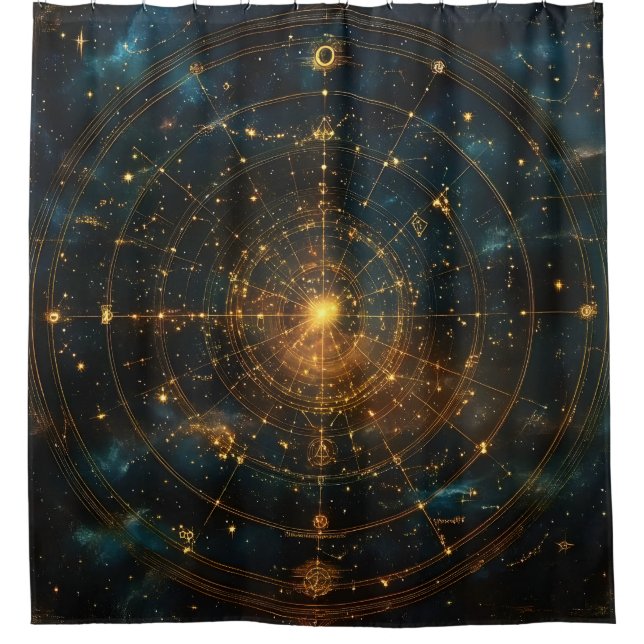 Golden Celestial Star Map (3) Shower Curtain (Front)