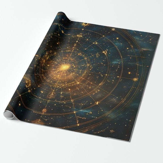 Golden Celestial Star Map (3) Wrapping Paper (Unrolled)