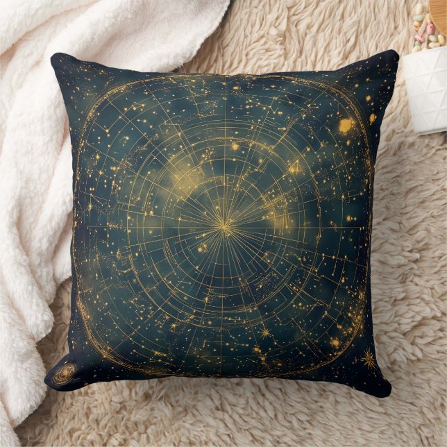 Golden Celestial Star Map (4) Cushion (Blanket)