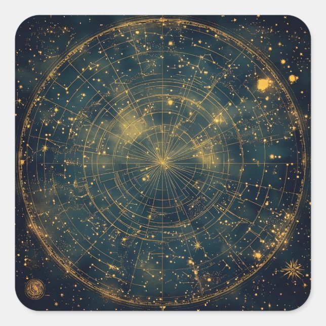 Golden Celestial Star Map (4) Square Sticker (Front)