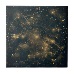 Golden Celestial Star Map (5) Ceramic Tile