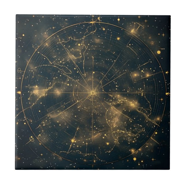 Golden Celestial Star Map (5) Ceramic Tile (Front)