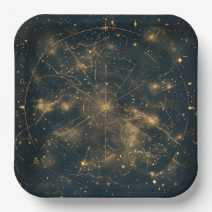 Golden Celestial Star Map (5) Paper Plate