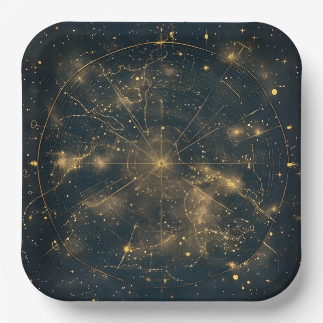 Golden Celestial Star Map (5) Paper Plate (Front)