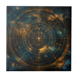 Golden Celestial Star Map Ceramic Tile