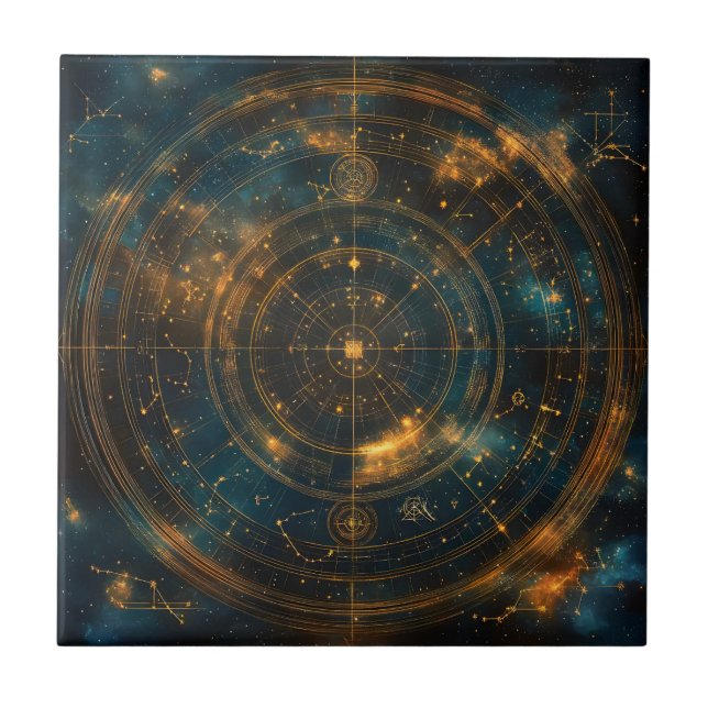 Golden Celestial Star Map Ceramic Tile (Front)