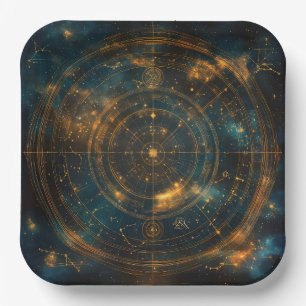 Golden Celestial Star Map Paper Plate