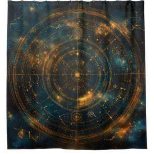 Golden Celestial Star Map Shower Curtain
