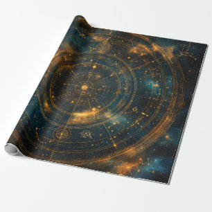Golden Celestial Star Map Wrapping Paper