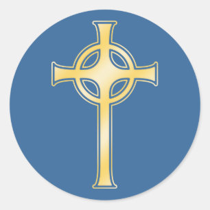 Golden Celtic Christian Cross Classic Round Sticker