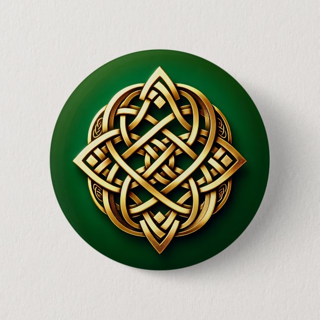 Golden Celtic Knot on Green 6 Cm Round Badge (Front)