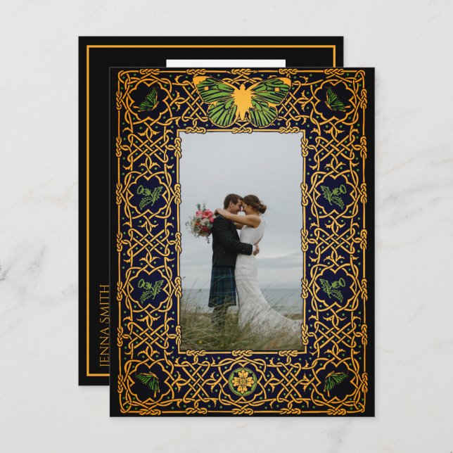 Golden Celtic Knot Save the Date Announcement Post (Front/Back)