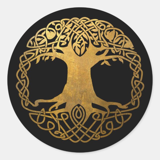Golden Celtic Tree of Life Classic Round Sticker (Front)