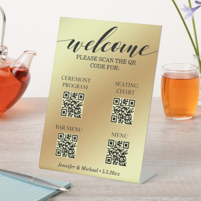 golden ceremony&seating chart&bar menu qr code  pedestal sign (In SItu)