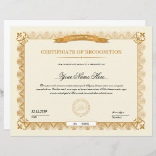 Golden Certificate of Appreciation Template