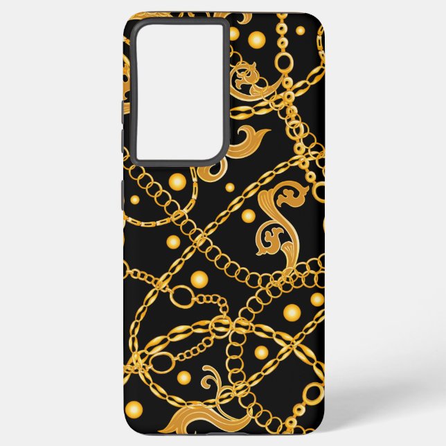 Golden Chain Classy Pattern Samsung Galaxy S21 Ultra Case (Back)