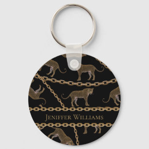 Golden chain glamour leopard cheetah key ring