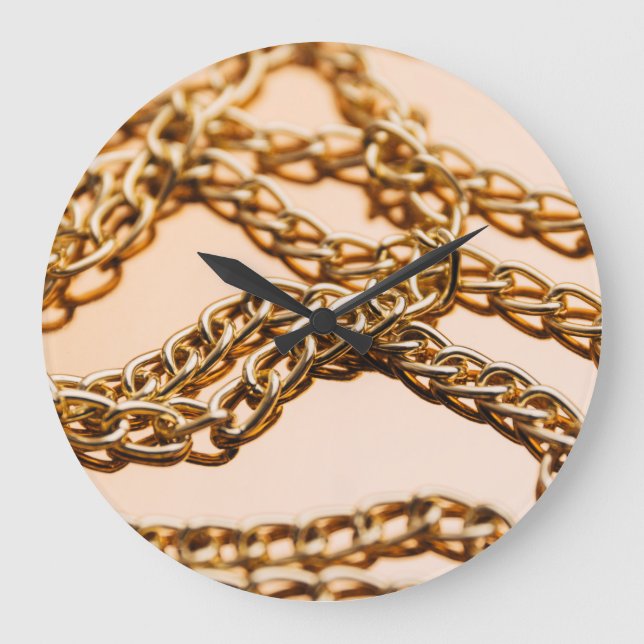 Golden Chains, Reflective Surface Luxury. Large Clock (Front)