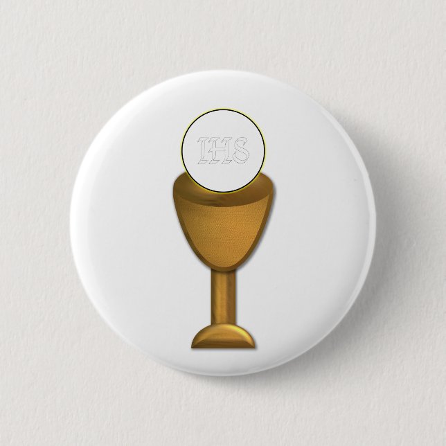 Golden Chalice and Host - Holy Communion 6 Cm Round Badge (Front)