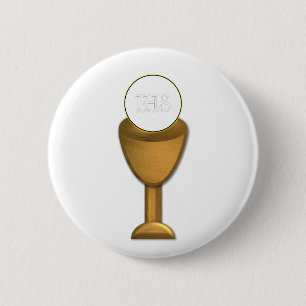 Golden Chalice and Host - Holy Communion 6 Cm Round Badge
