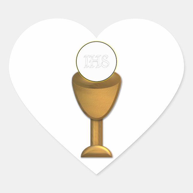 Golden Chalice and Host - Holy Communion Heart Sticker (Front)