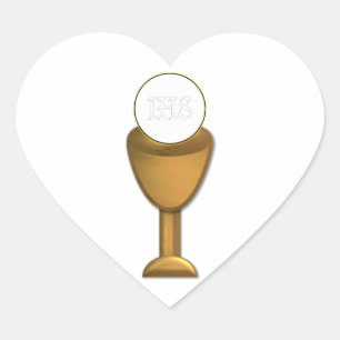 Golden Chalice and Host - Holy Communion Heart Sticker
