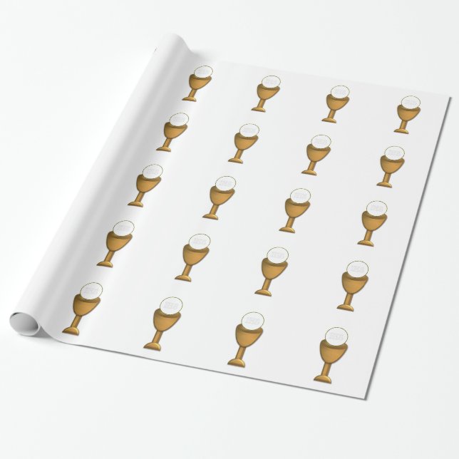 Golden Chalice and Host - Holy Communion Wrapping Paper (Unrolled)