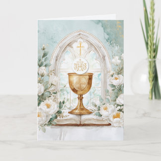 Golden Chalice & White Roses Priest Birthday Card