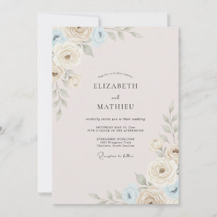 Golden Champagne Azure Leafy Wedding Invitation