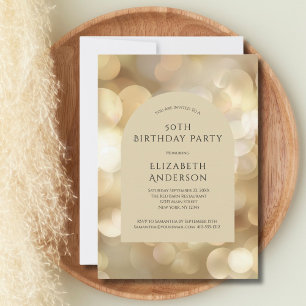 Golden Champagne Bokeh Arch 50th Birthday Invitation