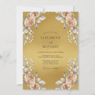 Golden Champagne Leaf Wedding Invitation