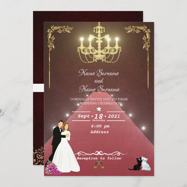 Golden chandelier invitation (Front/Back)