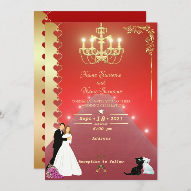 Golden chandelier invitation (Front/Back)